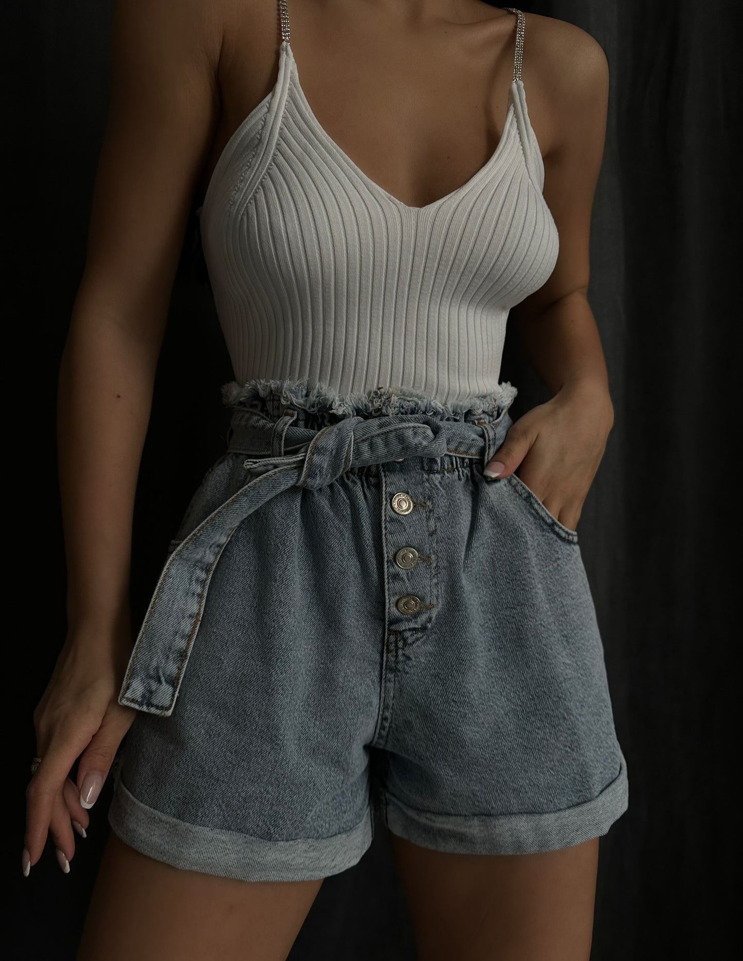 Tara paperbag denim shorts