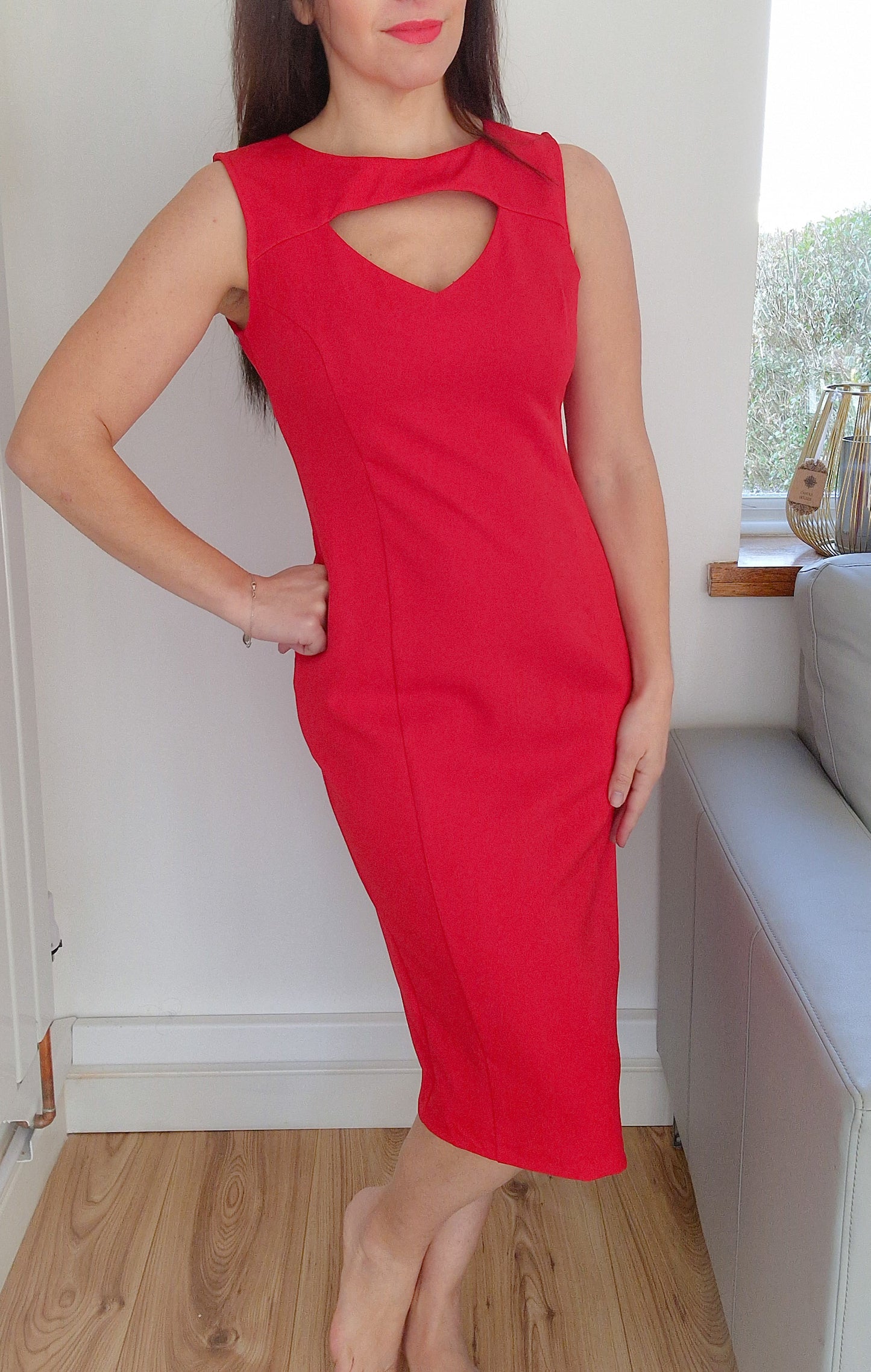 Isabella red knee length dress